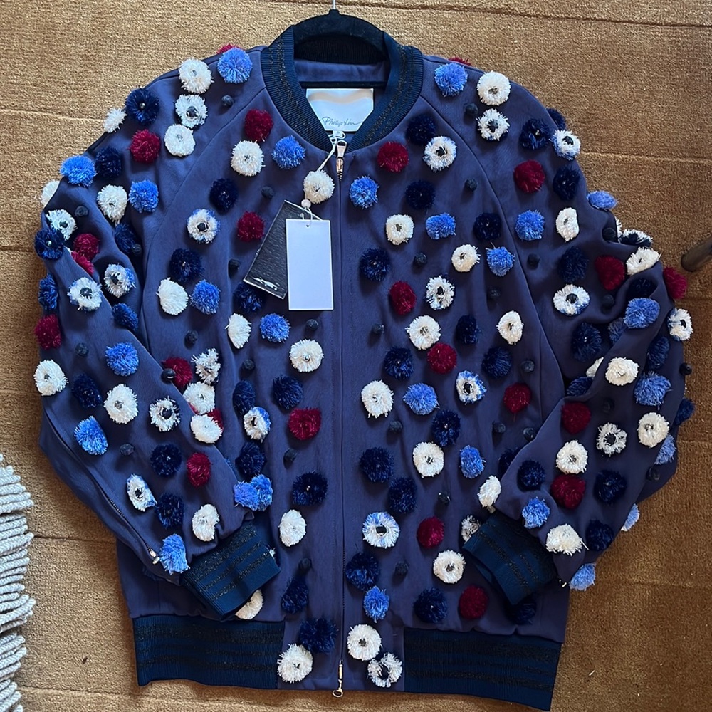 NWT 3.1 Philip Lim souvenir bomber jacket, with dandelion embellishment, size 0